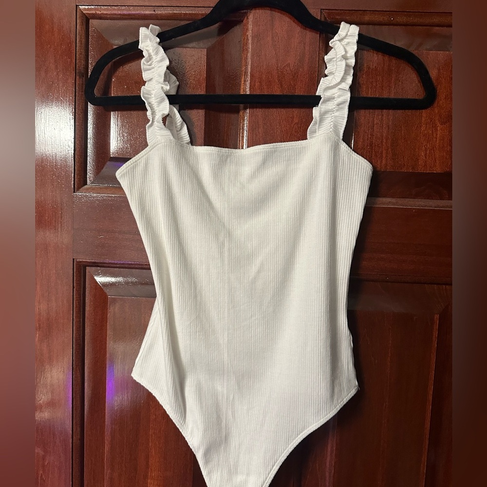 White Ruffled Aritzia Bodysuit